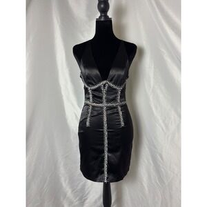 Bodycon Dress Women Small Black Baddie Satin Corset Detail